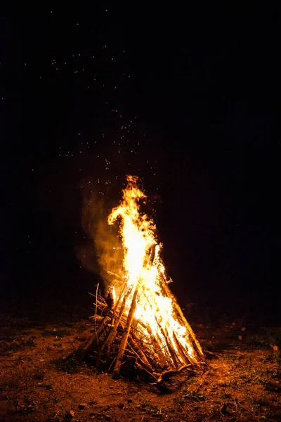 Bright Bonfire Wood Tourist Camp — Stock Photo, Image