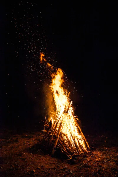 Bright Bonfire Wood Tourist Camp — Stock Photo, Image