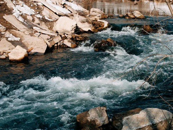 Flow Stormy River Rocks Clear Blue Water — Stock Fotó