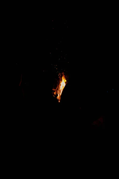 Big Fire Flaring Darkness Forest Kindling Campfire Hike — Stock Photo, Image