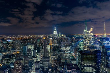 Manhattan cityscape gökdelenler gece, New York City (havadan görünümü ile)