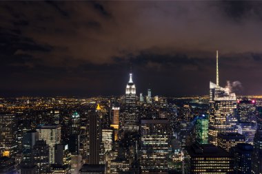 Manhattan cityscape gökdelenler gece, New York City (havadan görünümü ile)