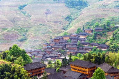 (köy Dazhai, Guangxi eyaleti, Çin pirinç terasları manzarada olabilir