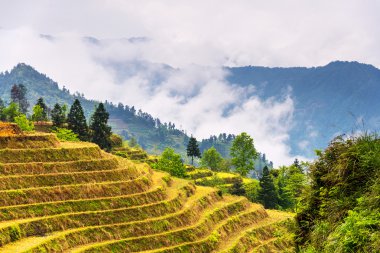 (köy Dazhai, Guangxi eyaleti, Çin pirinç terasları manzarada olabilir)