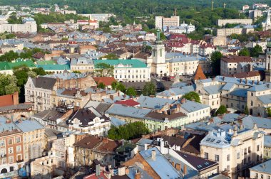 Lviv, Ukrayna rooftops Üstten Görünüm