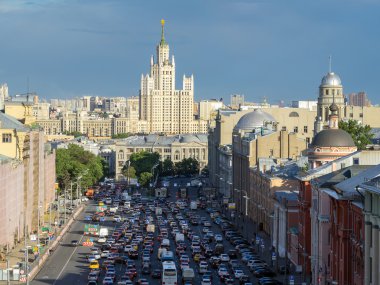 trafik sıkışıklığı büyük şehirde Moskova Üstten Görünüm