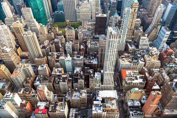 Manhattan cityscape with skyscrapers, New York City (aerial view)