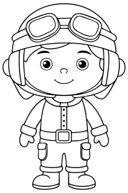 Çekici, elle çizilmiş, genç bir pilotun karikatürü. Bu karakter, gözlüklü ve uçuş kıyafetli klasik bir havacı kaskı takıyor. Eğlence ve keşif hissi yayıyor..