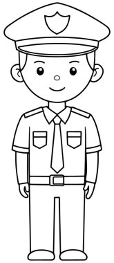 Bir polis memurunun hoş bir çizimi, boyama sayfaları ya da eğitici materyaller için mükemmel. Bu büyüleyici karakter güvenliği ve yardımseverliği temsil ediyor, genç beyinlere ilham veriyor..