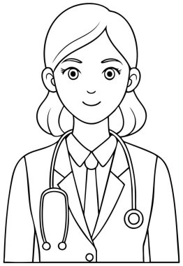 Steteskopla gülümseyen kadın doktor illüstrasyonu şefkat ve profesyonel bakım gösteriyor.