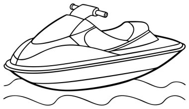 Dalgalanan su dalgalarının üzerinde zarif bir şekilde kayan bir jet ski çizimi. Bu basit ama cezbedici görüntü su macerasının ve eğlence amaçlı tekne gezisinin özünü yakalar..