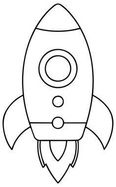 Yüzgeçleri ve alevleri olan bir roket gemisinin garip çizimi uzay yolculuğunun ve öncü yolculukların heyecanını akla getiriyor. Eğitim veya yaratıcı projeler için ideal.
