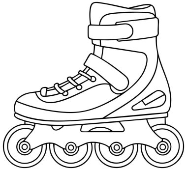 Tek bir paten ayakkabısının açık ve net bir çizgisi, bağlama sistemini, kayışlarını ve dört teker düzeneğini gözler önüne seriyor, spor tasarımları ve aktivite temalı içerik için mükemmel..