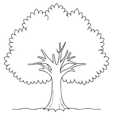 Sanat projeleri, orman ve doğa temalı tasarım için ideal olan dalgalı taç ana hatlarıyla stilize edilmiş yapraklı ağaç..