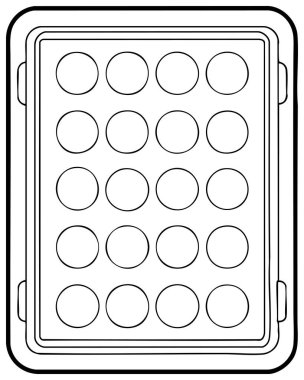 Dikdörtgen tepsi dairesel yuva taslağı çizimi ürün tasarımı, depolama ve organizasyon görselleri için mükemmeldir.