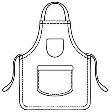 Şef üniforması, atölye el sanatları ve aşçılık tasarımı çizimleri için uygun önlük tasarımı çizimi.