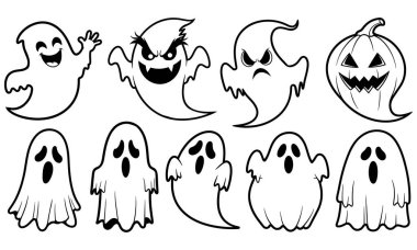 Bu resim, cadılar bayramı temalı sanat resimlerinin bir koleksiyonunu içerir. Set, her biri farklı bir kişilik ve ifadeyle tasvir edilen çeşitli karikatür karakterlerini içeriyor. Mutlu, el sallayan bir hayaletten öfkeli, sivri dişli bir getoya kadar.