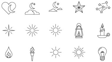 Çeşitli ışık kaynakları ve gök cisimlerinin yer aldığı bir ızgarada dizilmiş 15 basit, minimalist çizgi sanat simgesinden oluşan bir koleksiyon. Simgeler güneşin farklı temsillerini, yıldız patlamalarını, bir pentagram yıldızını, hilal ile birleştirilmiş bir kalbi içerir.