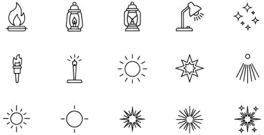 Çeşitli ışık ve aydınlanma kaynaklarını temsil eden 15 basit, minimalist çizgi sanat simgesinden oluşan kapsamlı bir set. Koleksiyonda güneş gibi doğal ışık kaynakları ve farklı türde yıldız patlamalarının yanı sıra insan yapımı kaynaklar yer alıyor.