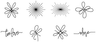 Bu resim sekiz farklı el yapımı tasarım elementi sunar. Koleksiyonda düğümlere ya da kurdelelere benzeyen soyut döngüler, radyal çizgilerle yıldız patlaması tasarımları ve 