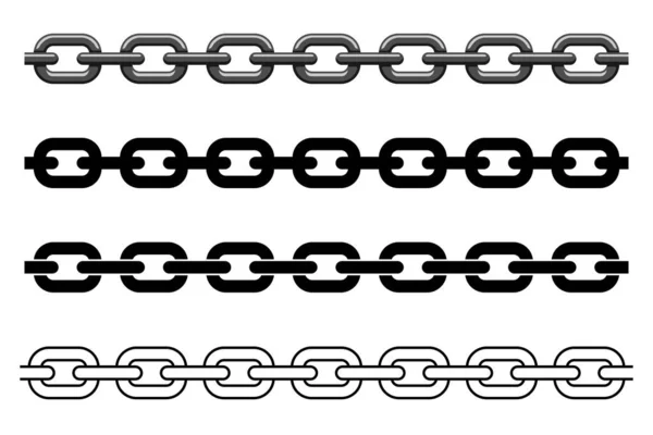 Steel chain links set black and white silhouette vector illustration isolated on white background