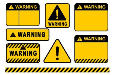 Düzenlenebilir Boş Alanlar Düz Vektör Şablonları İzole edilmiş Sarı Siyah Biçimli Dikkat ve Tehlike Uyarı Paketi