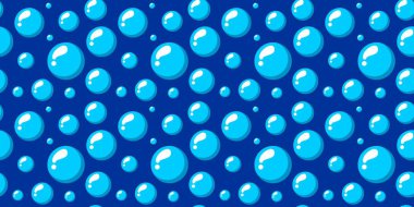 Derin Okyanus Teması ve Tasarımları İçin Mükemmel Boyutlarda Değişen Bir dizi Parlak Mavi Kabarcık içeren Dinamik Kusursuz Şablon