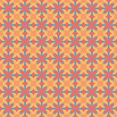 Renkli Retro Çiçek Geometrik Ilık Tonlarda Kusursuz Desen. Özgeçmiş için Soyut Dekoratif Vektör Tasarımı