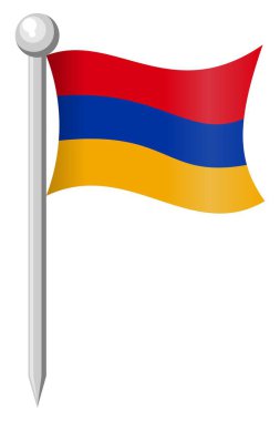 Gümüş bayrak direği illüstrasyonunda Ermenistan bayrağı ulusal bayram bayramı kutlamaları ve seyahat pazarlama kampanyaları için beyaz arka plan düz tasarımı izole edildi