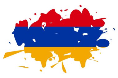 Ermenistan bayrağı boyası, vektör illüstrasyonu, beyaz arka planda kırmızı mavi turuncu grunge sıçrama tasarımı, seyahat, kültür ve bağımsızlık günü kavramları için vatansever ulusal sembol, soyut sanat.