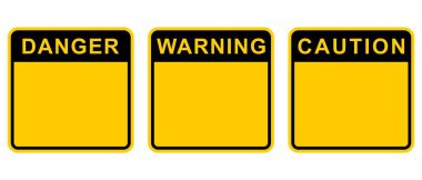 Boş güvenlik işareti şablonları Tehlike Uyarı sarı vektör çizimi beyaz iş yeri tehlike iletişim düz tasarım biçimi özel metin ve endüstriyel işaret için boş alan