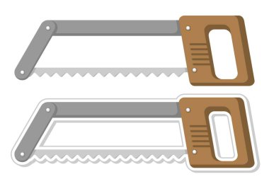 Beyaz Marangozluk Ahşap Yapı Projeleri ve Hardware Endüstriyel Grafiksel Elemenleri için Yapıştırma Değişikliği Yapılandırılmış Düz Tasarım Biçimli Hacksaw Hand Vool Illustration Set.