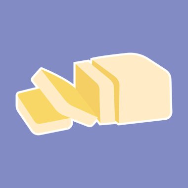 Beyaz porselen tabakta dilimleri olan sarı yağ çubuğu, organik tarım besin. Taze süt ürünü. Kremalı, sağlıklı, lezzetli bir parça briket..