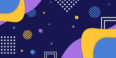 Abstract geometric shapes background. Dark blue Memphis banner template. Business and presentation