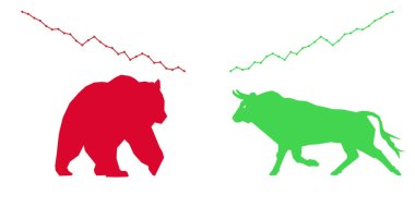 Bull ve Bear borsası konsept vektör çizimi. Boğa ve ayı pazarı. Yatırım ve iş geçmişi