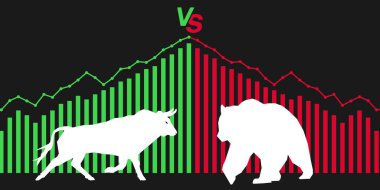 Bull ve Bear borsası konsept vektör çizimi. Boğa ve ayı pazarı. Yatırım ve iş geçmişi