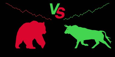 Bull ve Bear borsası konsept vektör çizimi. Boğa ve ayı pazarı. Yatırım ve iş geçmişi