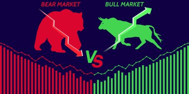Boğa ayı borsa konsepti vektör illüstrasyonuna karşı. Boğa ve ayı pazarı. Yatırım ve iş geçmişi