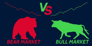 Boğa ayı borsa konsepti vektör illüstrasyonuna karşı. Boğa ve ayı pazarı. Yatırım ve iş geçmişi