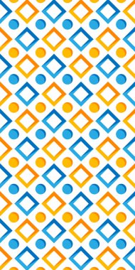 Arkaplansız desenli soyut kare ve daire. Turuncu ve mavi renkli mozaik motifi