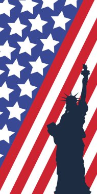 Özgürlük Anıtı ve Amerikan bayrağı. Amerika Birleşik Devletleri