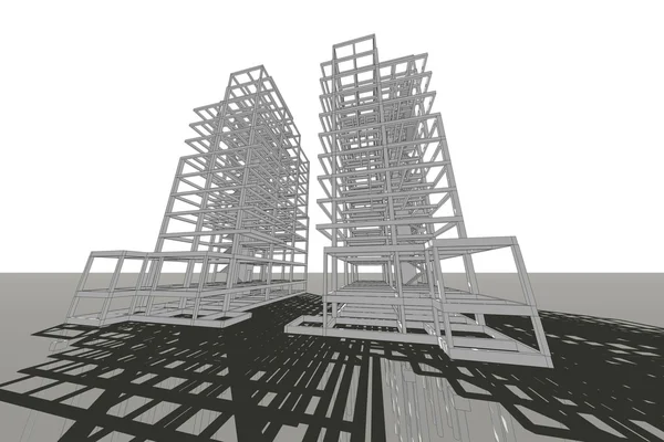 Estrutura de edifício alto abstrato, ilustração, desenho de arquitetura — Fotografia de Stock
