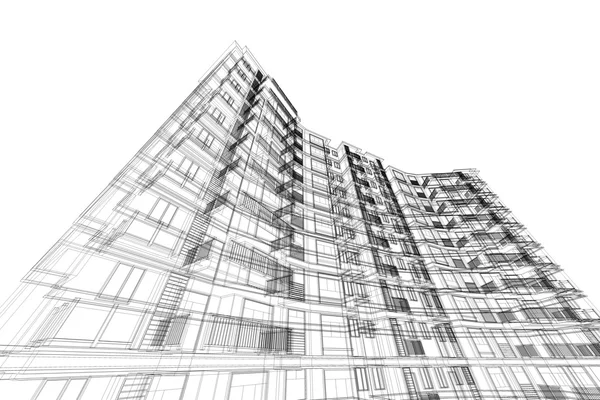 Alta estructura del edificio abstracto, ilustración, dibujo de la arquitectura —  Fotos de Stock