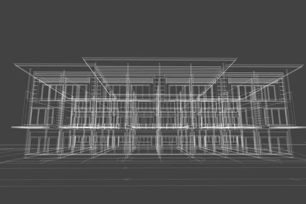 Estrutura de edifício comercial moderno, desenho de arquitetura abstrato, ilustração — Fotografia de Stock