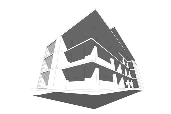 Bâtiment commercial moderne structure, dessin d'architecture abstrait, illustration — Photo