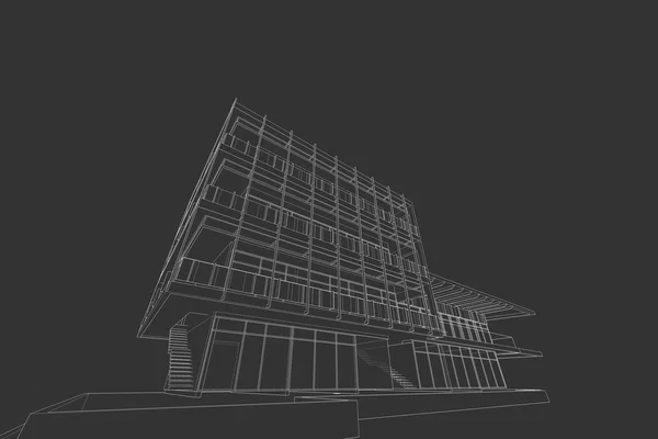 Estrutura de edifício comercial moderno, desenho de arquitetura abstrato, ilustração — Fotografia de Stock