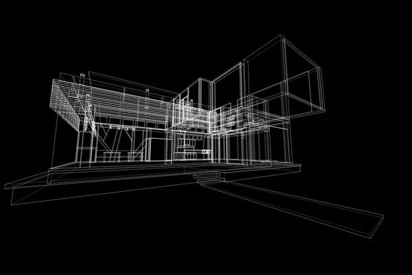 Estrutura de edifício comercial moderno, desenho de arquitetura abstrato, ilustração Fotos De Bancos De Imagens