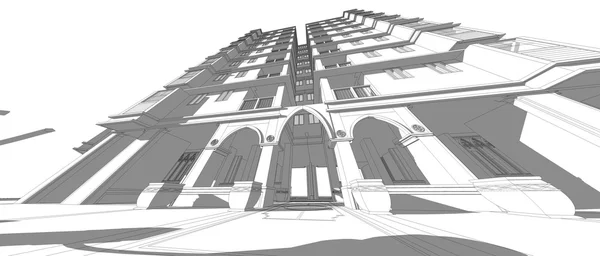 Estrutura de edifício alto abstrato, ilustração, desenho de arquitetura Fotos De Bancos De Imagens