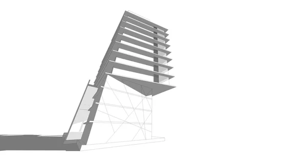 Estrutura de edifício comercial moderno, desenho de arquitetura abstrato, ilustração — Fotografia de Stock