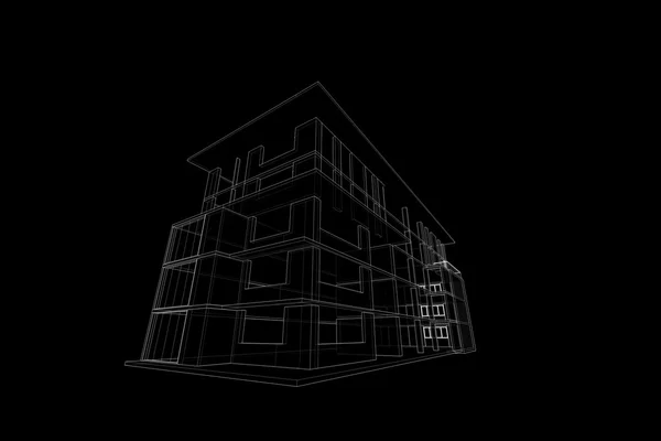 近代的な商業建物の構造、建築図面概要、イラスト — ストック写真